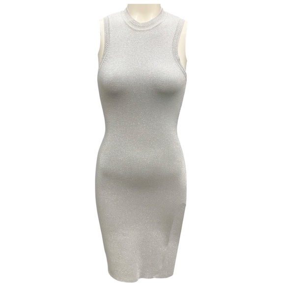 VB BODY BY VICTORIA BECKHAM SILVER LUREX FITTED MINI DRESS - Picture 1 of 6